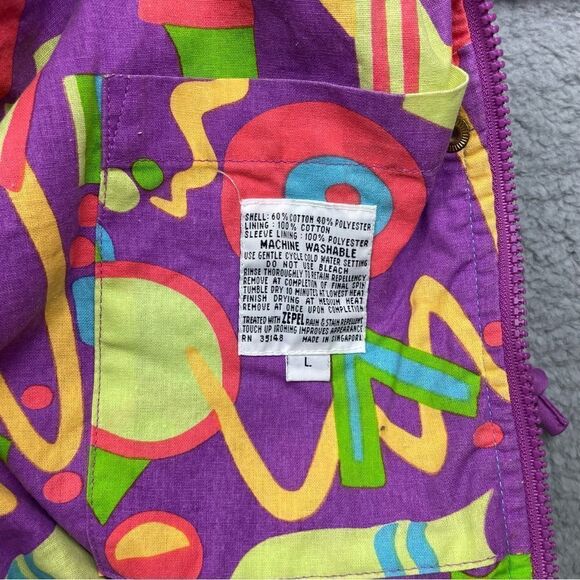 Vintage Vine Below Coat Womens‎ Large Zepel Treated Colorful Funky 80s Zip Snap - Picture 12 of 12